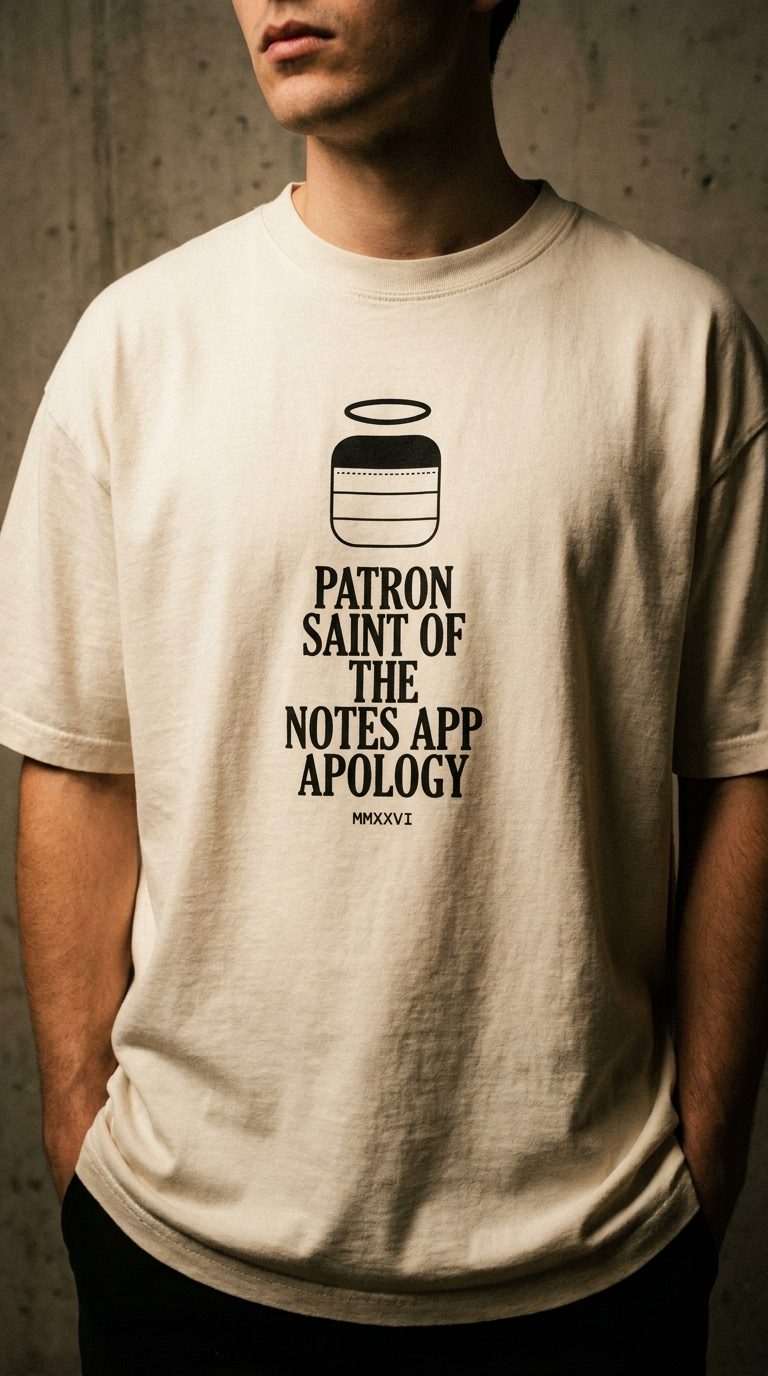 Patron Saint of the Notes App Apology Tee — Bone
