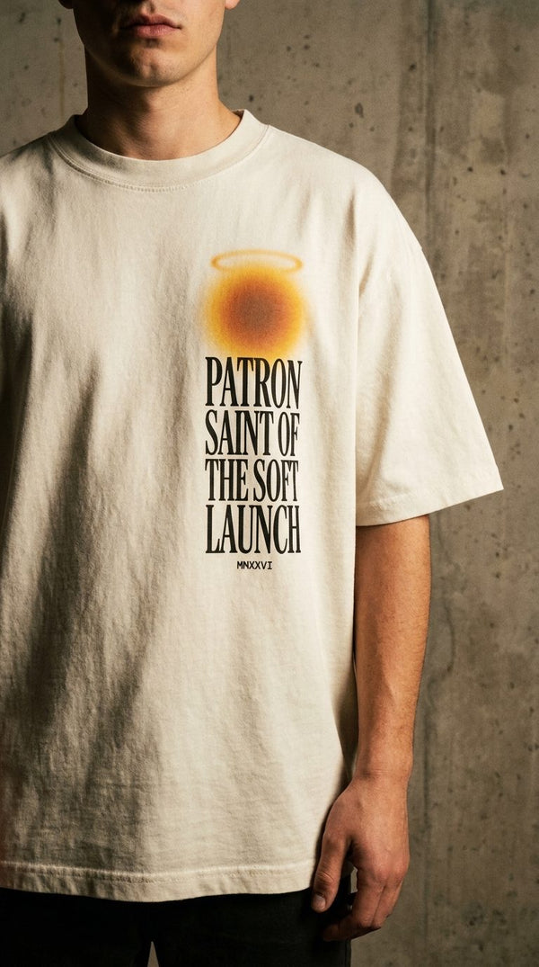 Patron Saint of the Soft Launch Tee — Bone